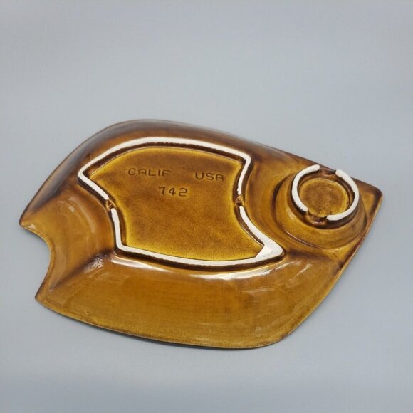 California Originals Chip Dip veggies Pottery Brown Tan Serving Dish Bowl Vtg - Picture 5 of 6